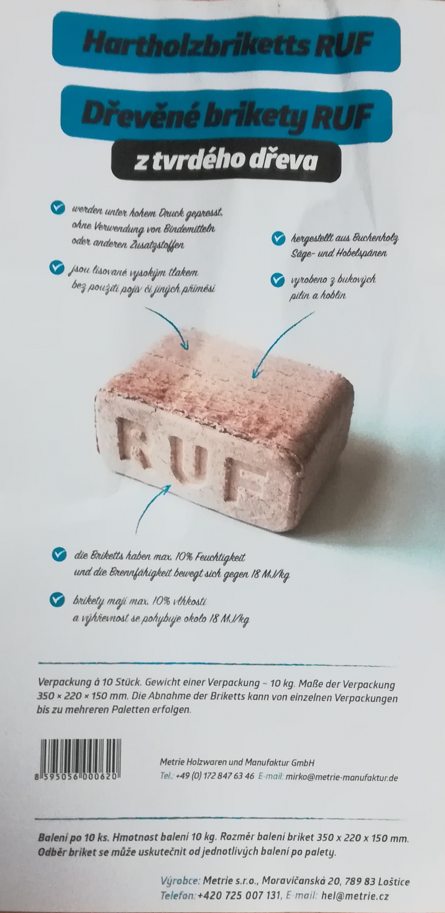 Brikety RUF - buk, balík 10 kg 